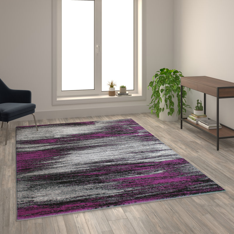 Alexavior Purple/Gray Abstract Scraped Pattern Area Rug, Rectangle 6' x 9'