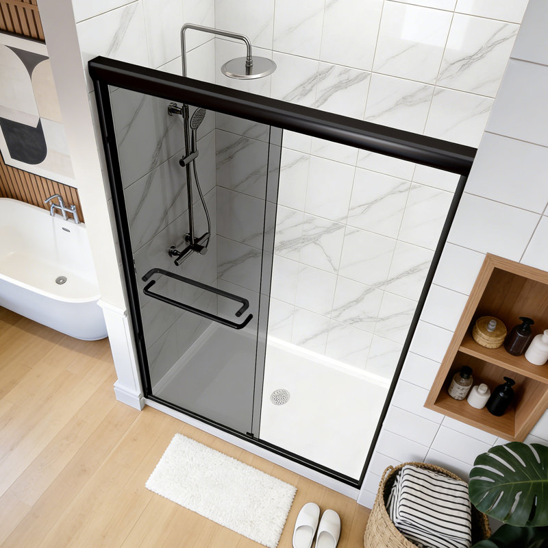 48"W X 72"H Double Sliding Shower Door with Gray Tempered Glass, Matte