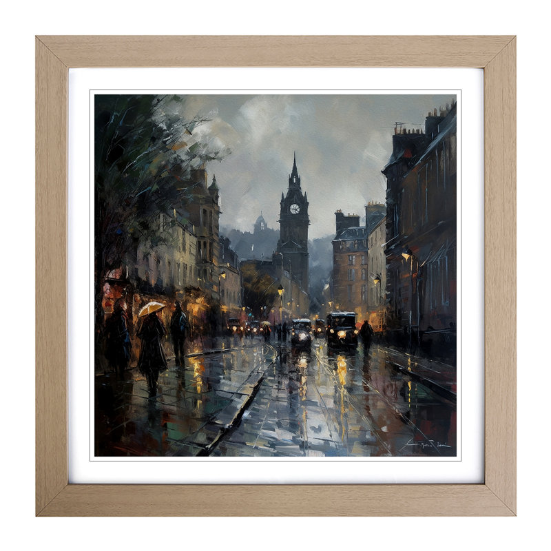 City Of Edinburgh Impressionism - Single Picture Frame Print on Wood, Oak
