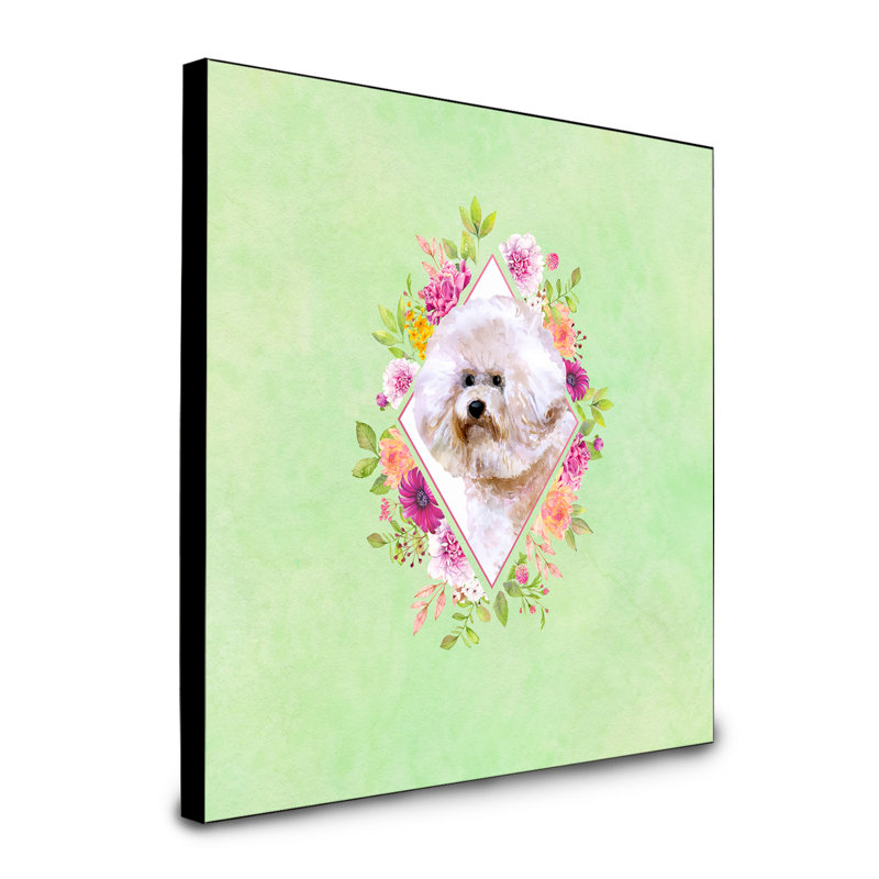 Panneau mural Dollman Flowers, Vert, Bichon frisé brun