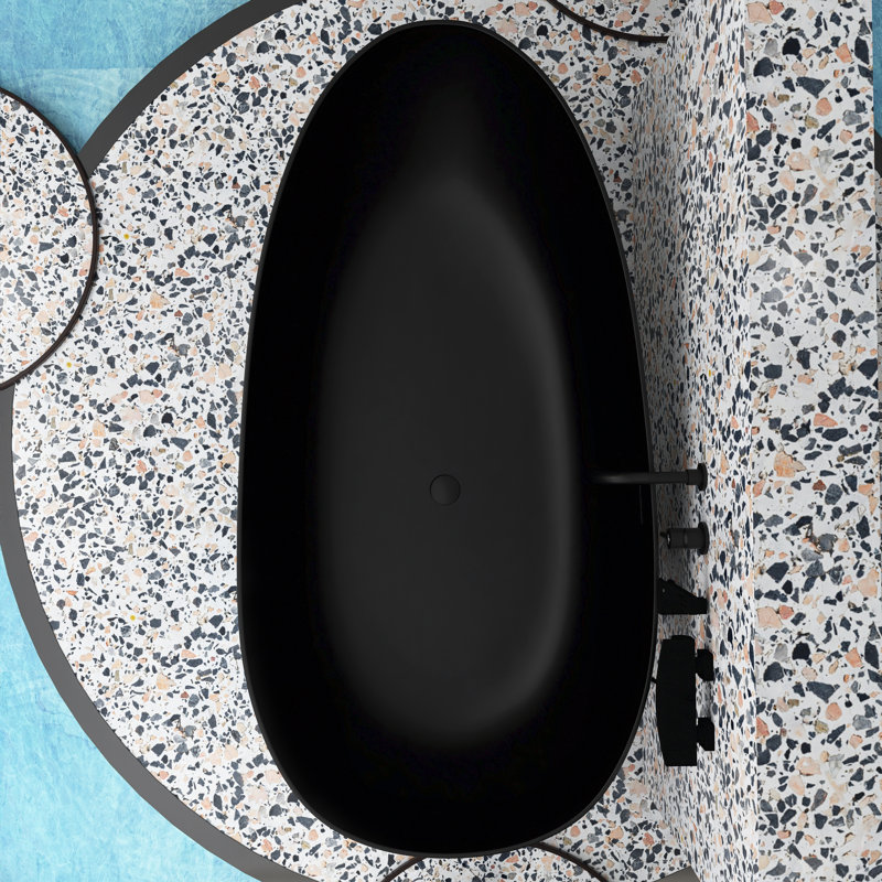 67 po X 33,5 po Baignoire de trempage autoportante à surface solide avec drain central, Noir mat
