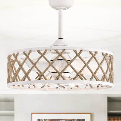 Shaunda 25 Inch Scandinavian Rope Details Ceiling Fan 6 Light With Remote