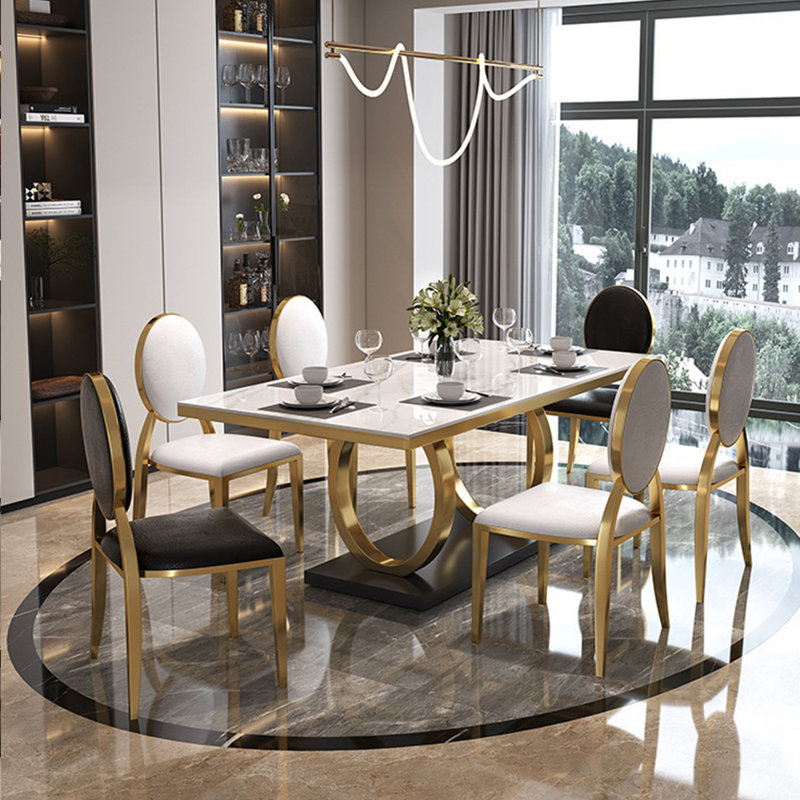 Light luxury rectangular home dining table sets, 29.5"H x 63"L x 35.4"W