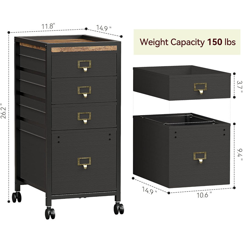 Compact 3-Drawer Mobile Filing Cabinet – Stylish Fabric Storage Solution on Wheels for Home Office, Fits Letter and A4 Size Documents