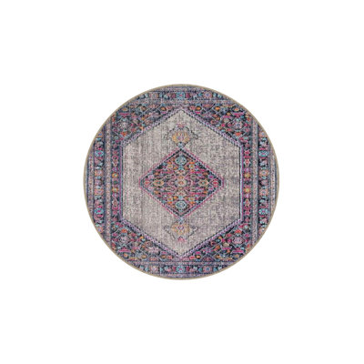 Purple Traditional Themed Patterned Woven Base Washable Rug