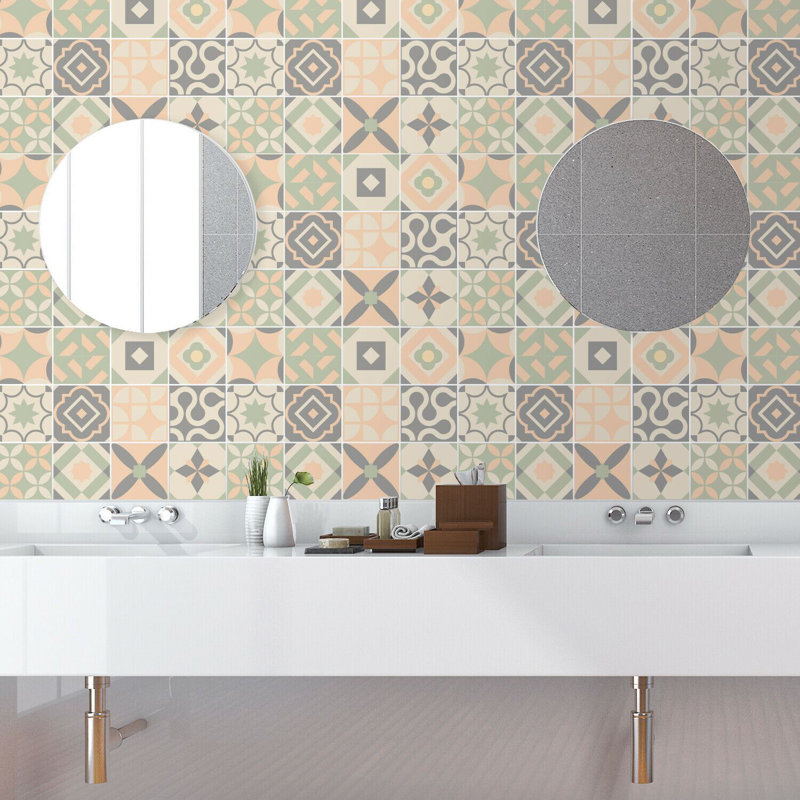 PVC Peel & Stick Mosaic Tile, Baby Rose/Pastel Green