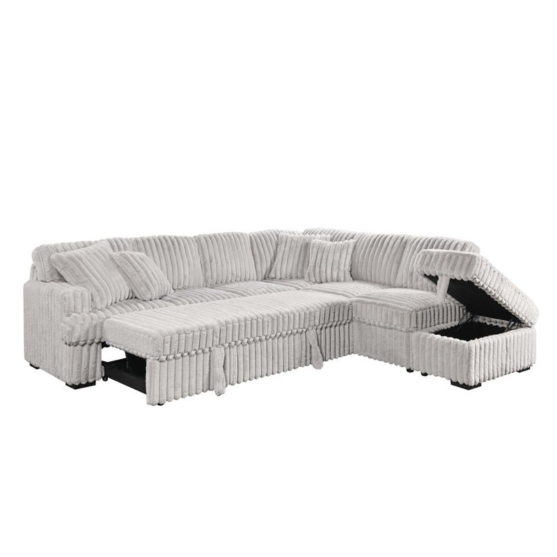 Canapé-lit en velours côtelé avec repose-pieds et canapé-lit modulaire, Tissu gris