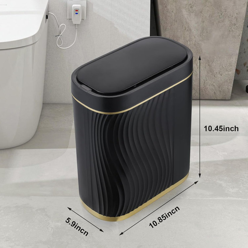 White and Gold Touchless 2 Gallon Plastic Trash Bin