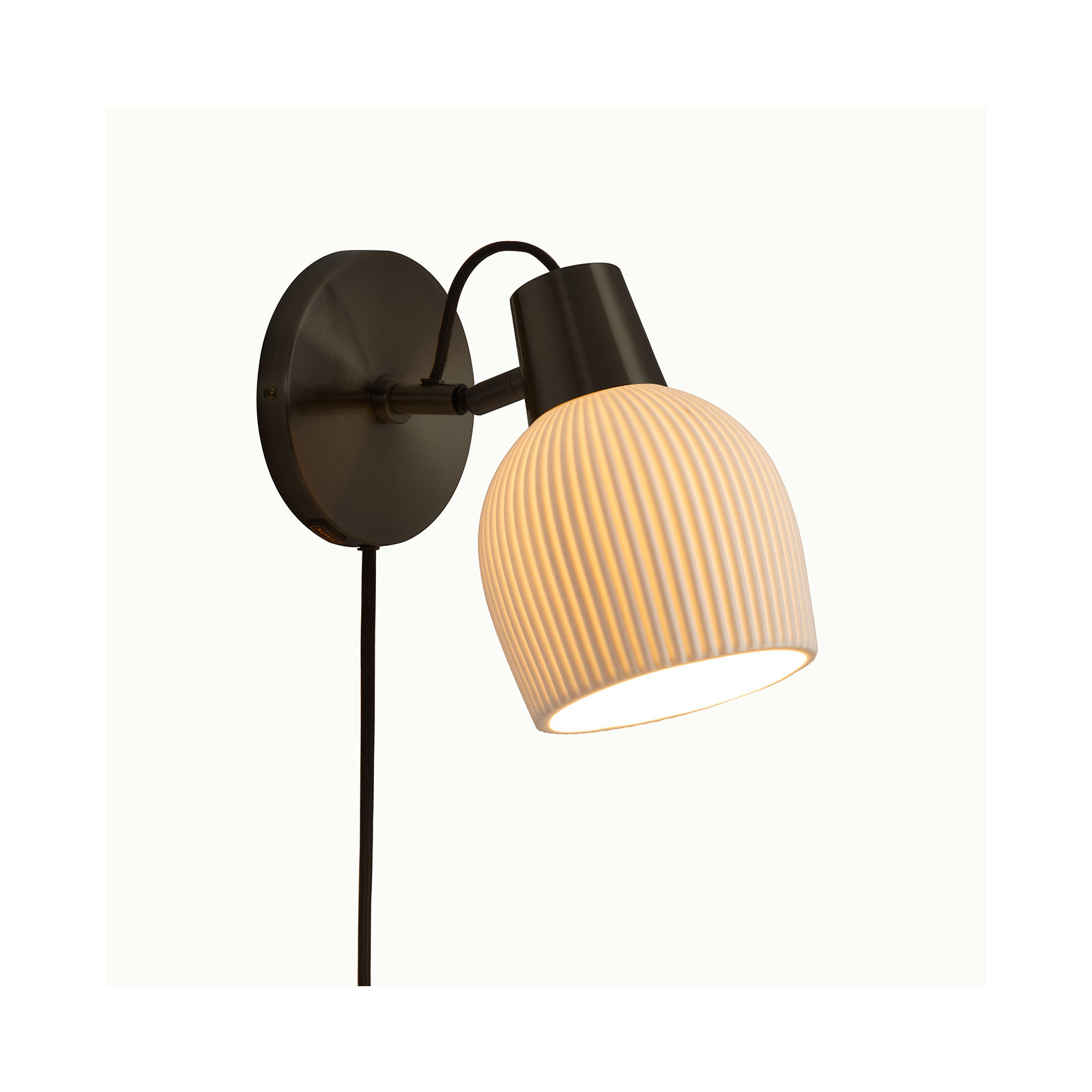 Petaluma Bone Porcelain Plug-In Wall Sconce with Dimmer – Handcrafted Translucent Porcelain Shade, Warm Ambient Glow, Easy Installation, LED Compatible, Smart-Switch Ready Mid-Century Modern Wall Lighting