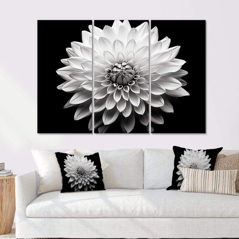 Dahlia en noir et blanc - ensemble de décorations murales Dahlia, H 40 po x l 60 po x P 1 po