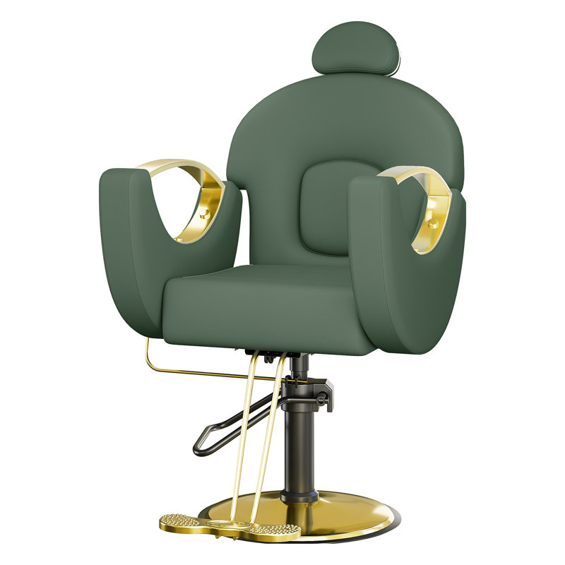 Fauteuil de barbier inclinable avec pompe hydraulique robuste, pivotant à 360°, hauteur réglable, support jusqu'à 150 kg, vert