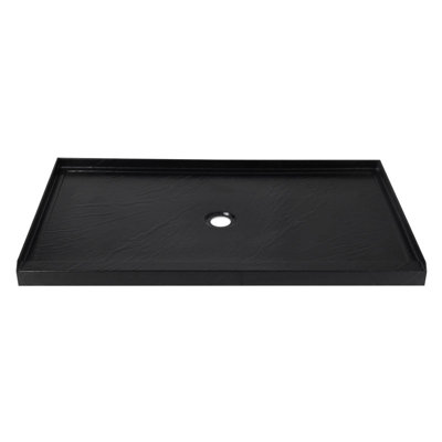 Receveur de douche en acrylique noir 60 po x 36 po, seuil unique, bonde centrale, antidérapant, fini résistant aux égratignures