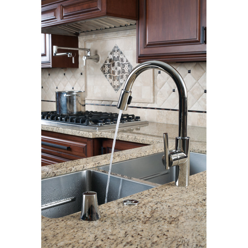 East Linear Pull Down Single Handle Kitchen Faucet, Satin Gold (PVD)