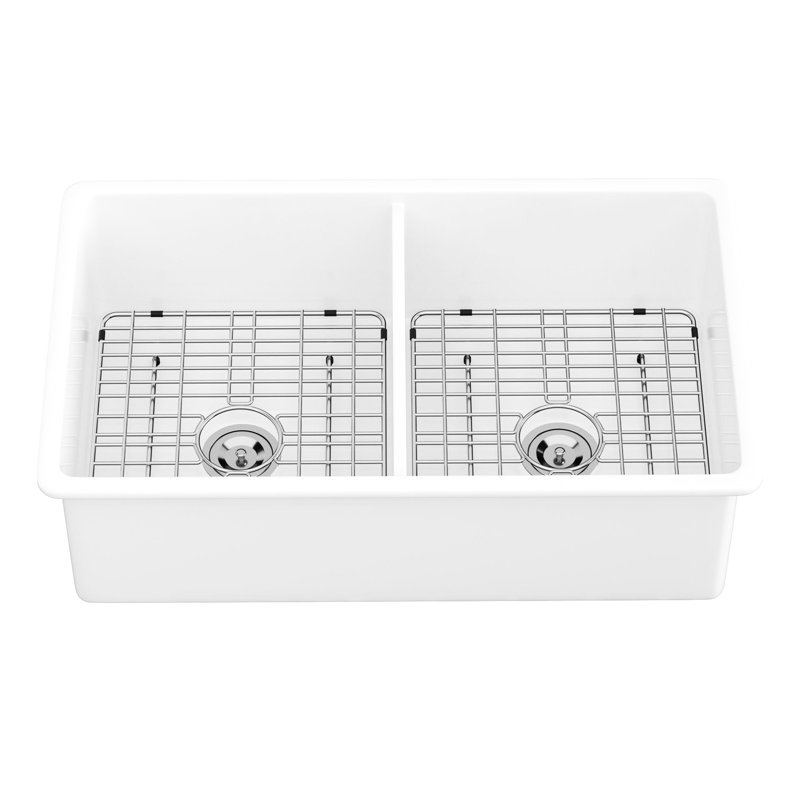 Évier double encastré en céramique 32 po - Lavabo rectangulaire blanc pour cuisine élégante