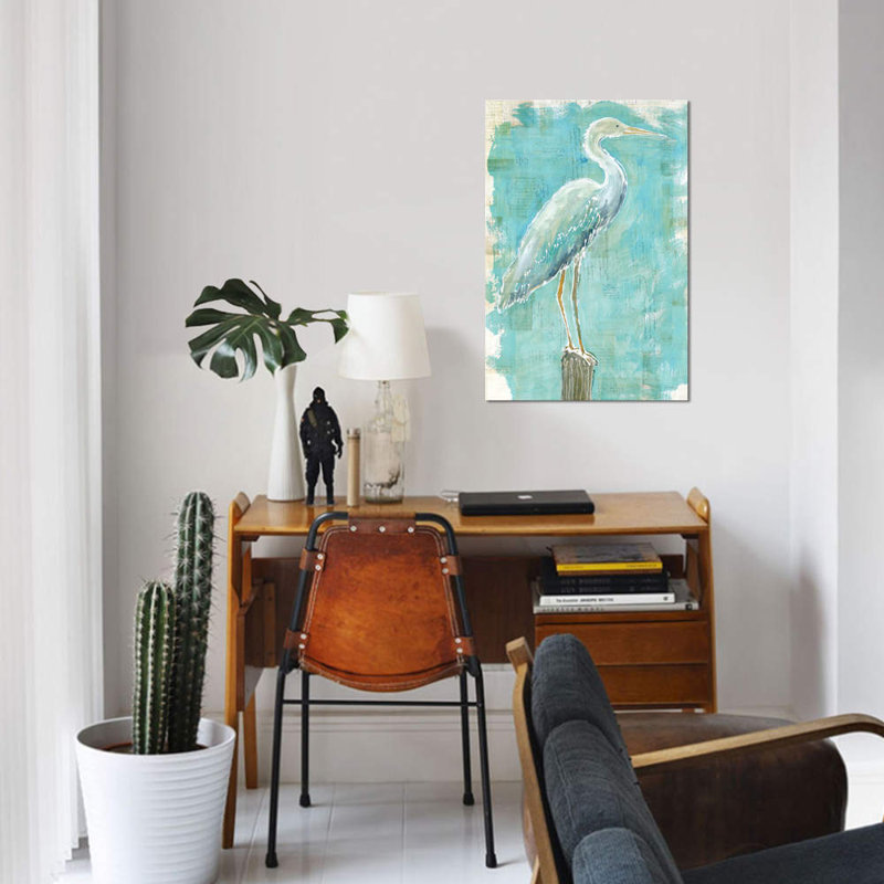 Coastal Egret I by Sue Schlabach - Painting on Canvas, 152.5 cm H x 101.5 cm W, Black Floater Framed