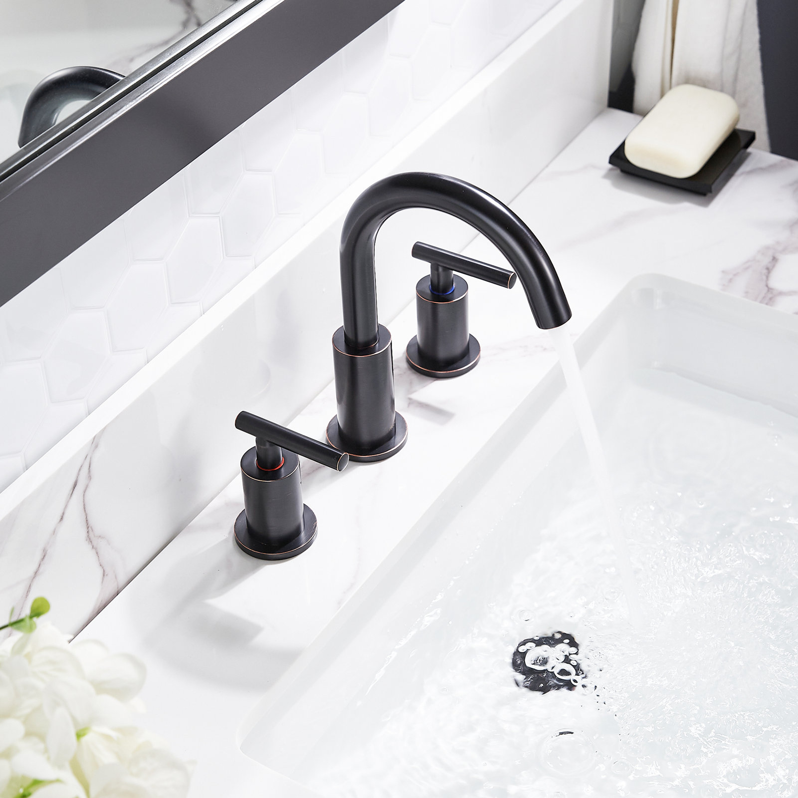 Celestine Widespread Bathroom Faucet with Drain, Oil Rubbed Bronze
