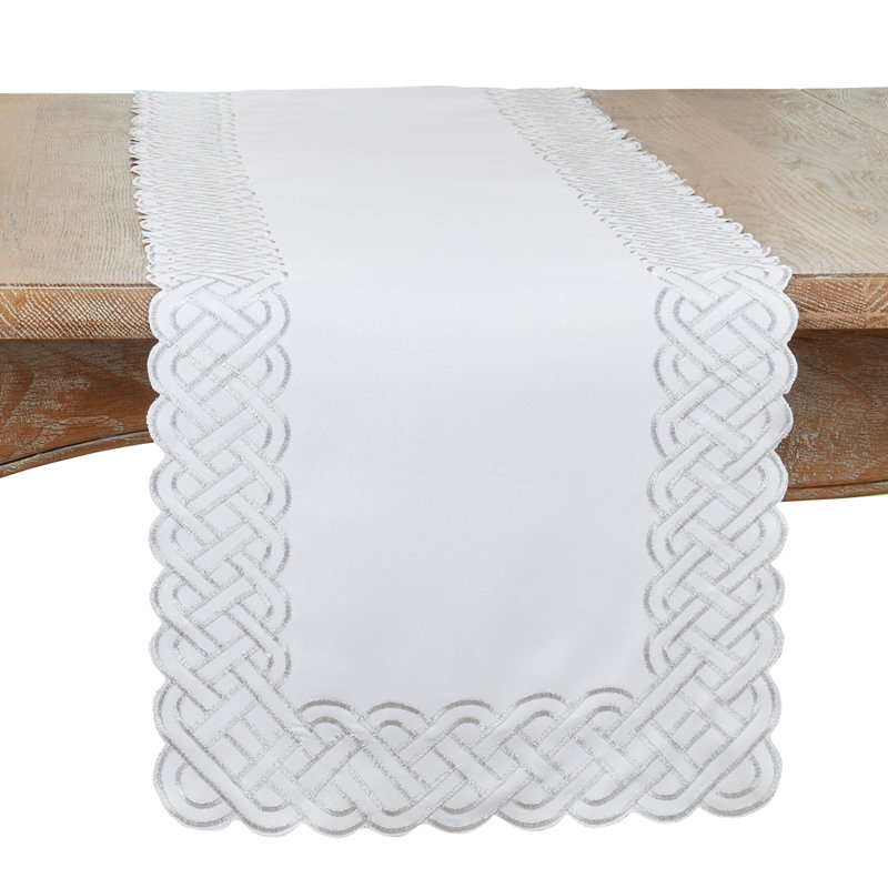 Braid Embroidered Metallic Border Table Runner, 72" L x 16" W, Silver