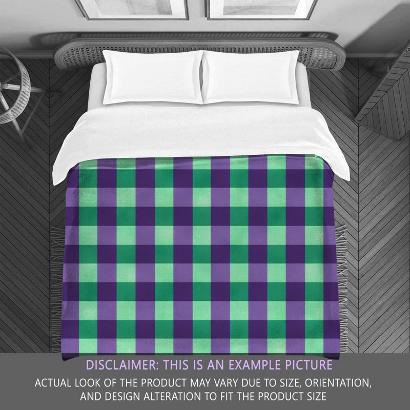 Gingham Comforter, Twin Extra Long Comforter, Green/Purple