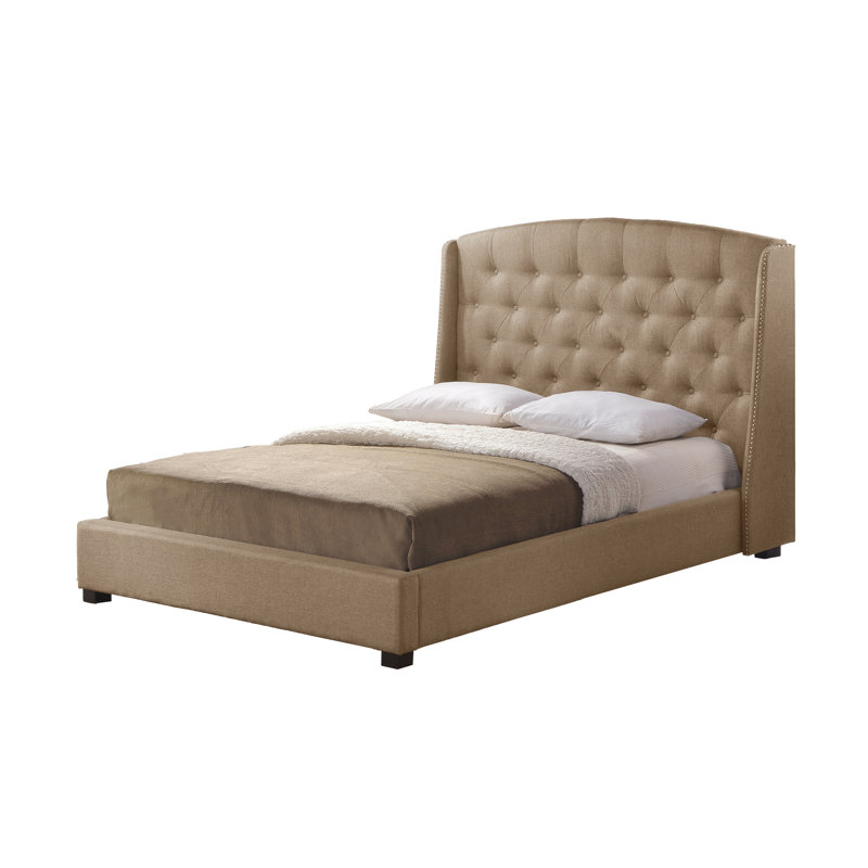 Lit plateforme tapissier Murakami, Très grand, Beige clair
