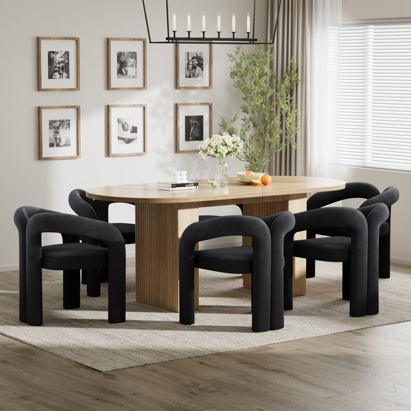 Ensemble de table de salle à manger 62,9 pouces, 7 pièces : table, 6 chaises, Noir, Naturel