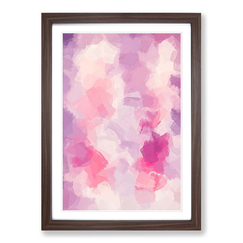 Pink Clouds in Abstract - Picture Frame Painting Print, 91cm H x 60cm W x 2cm D, Walnut