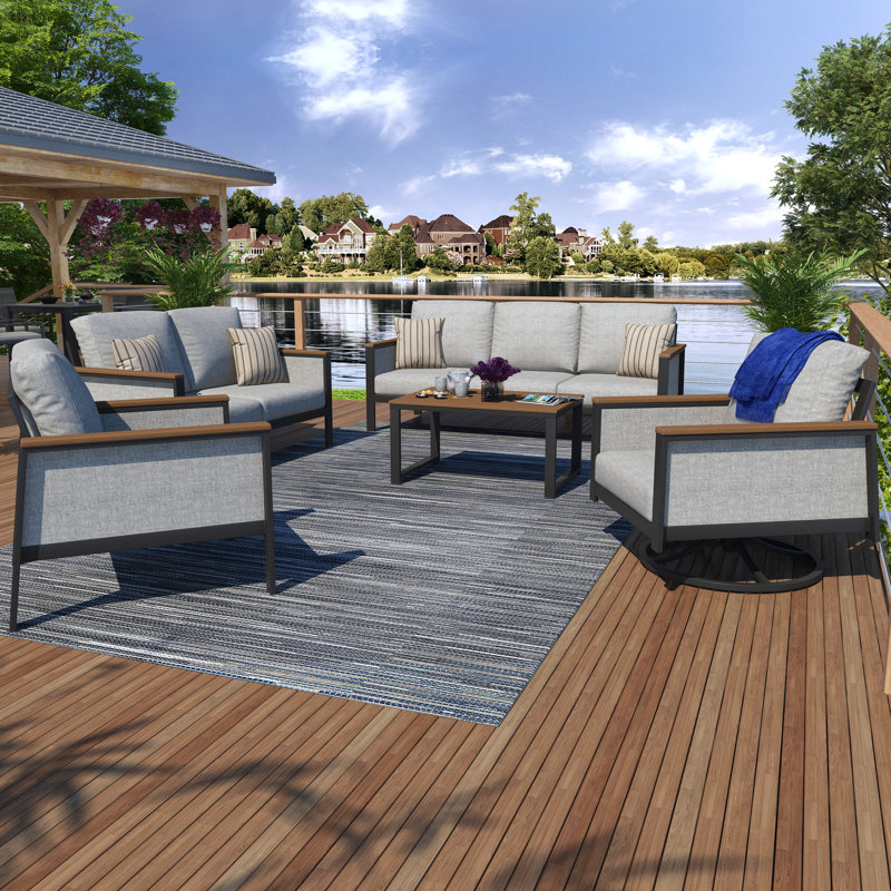 Townsend 7 - Person Outdoor Seating Group with Sunbrella Cushions, Canvas Granite