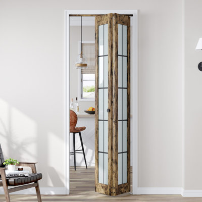 Porte pliante en verre et en bois manufacturé avec trousse de quincaillerie d'installation