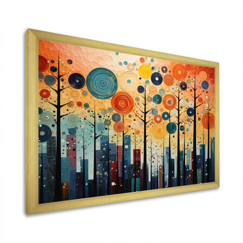 Mid-Century coloré audacieux «Breeziness III» - impressions abstraites sur toile de style Mid-Century, Cadre doré simple