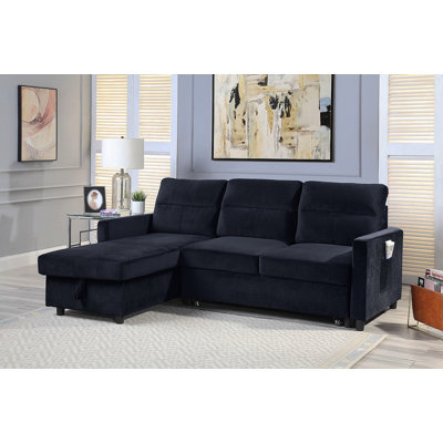 Canapé-lit modulaire réversible en velours noir de 81,5 po avec méridienne de rangement et poche latérale Ivy