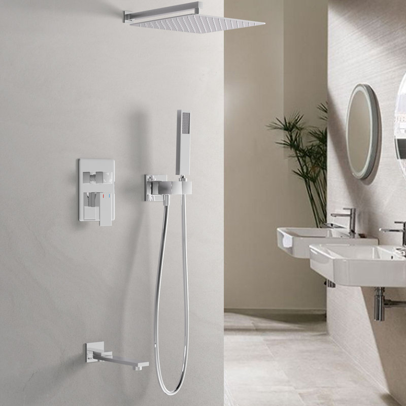Systèmes de douche et de baignoire avec pomme de pluie de 11,8 po et fixation manuelle à haute pression, Chrome