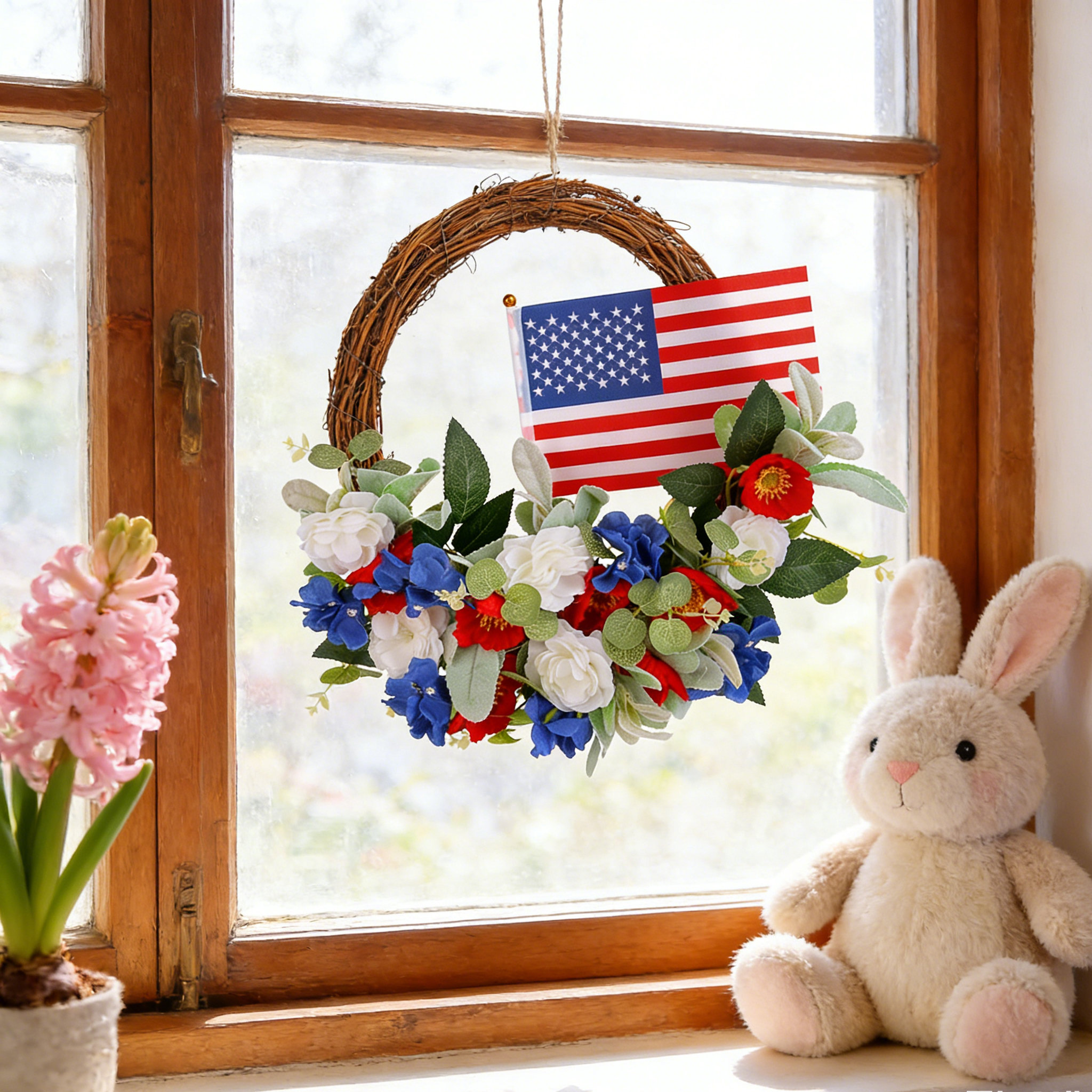The Holiday Aisle® Patriotic Bicycle Welcome Wreath for Front Door ...