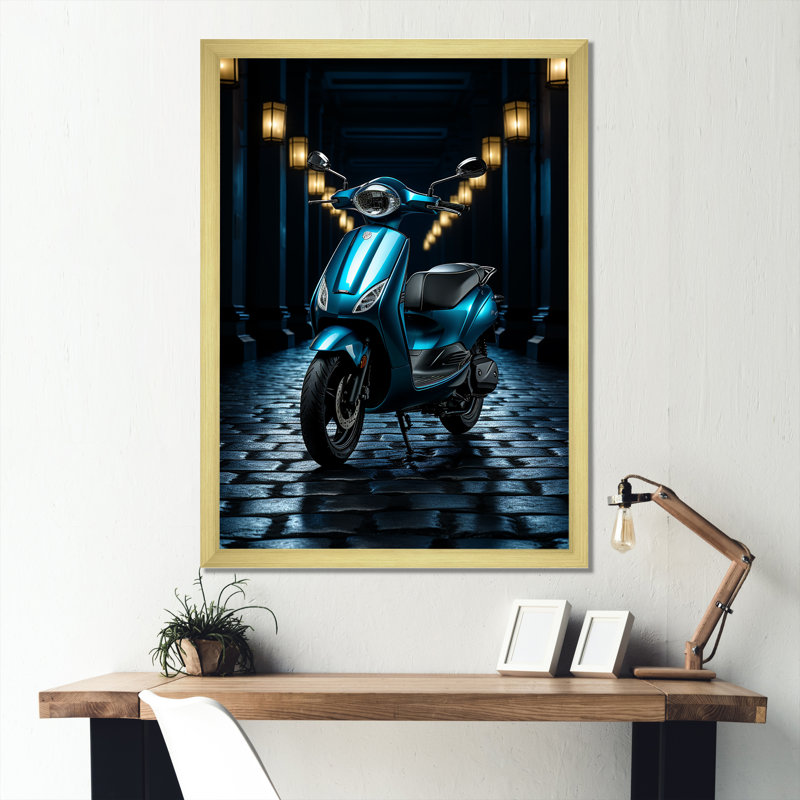 Scooter électrique bleu II, Cadre doré simple, H 44 po x l 34 po x P 1,5 po