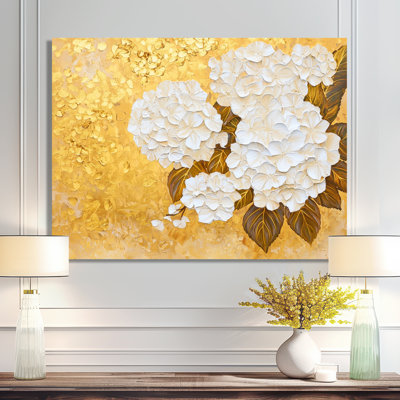 Harmonie d'hortensias dorés II - décoration murale hortensias