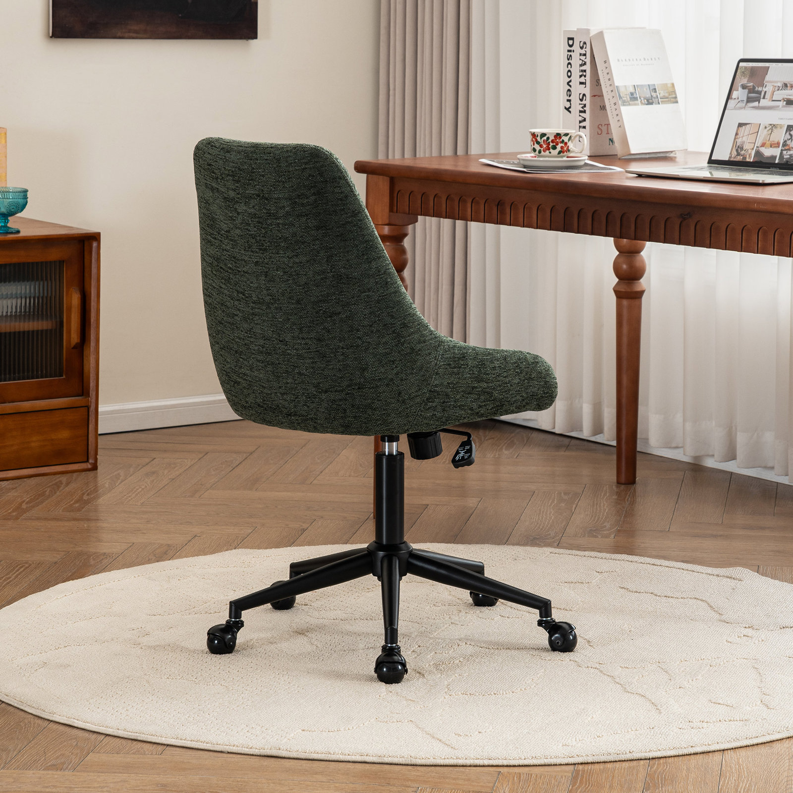 Vanora Swivel Office Chair, Green Chenille