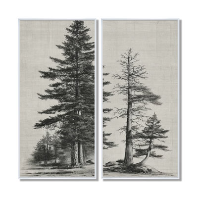 «Vintage Pine Trees On Mountain», impressions sur toile de pin, art mural nature noir 2 pièces