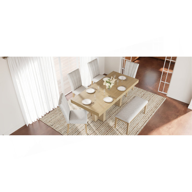 Ensemble de table de salle à manger en bois extensible Farmhouse, Natural, Naturel / Beige