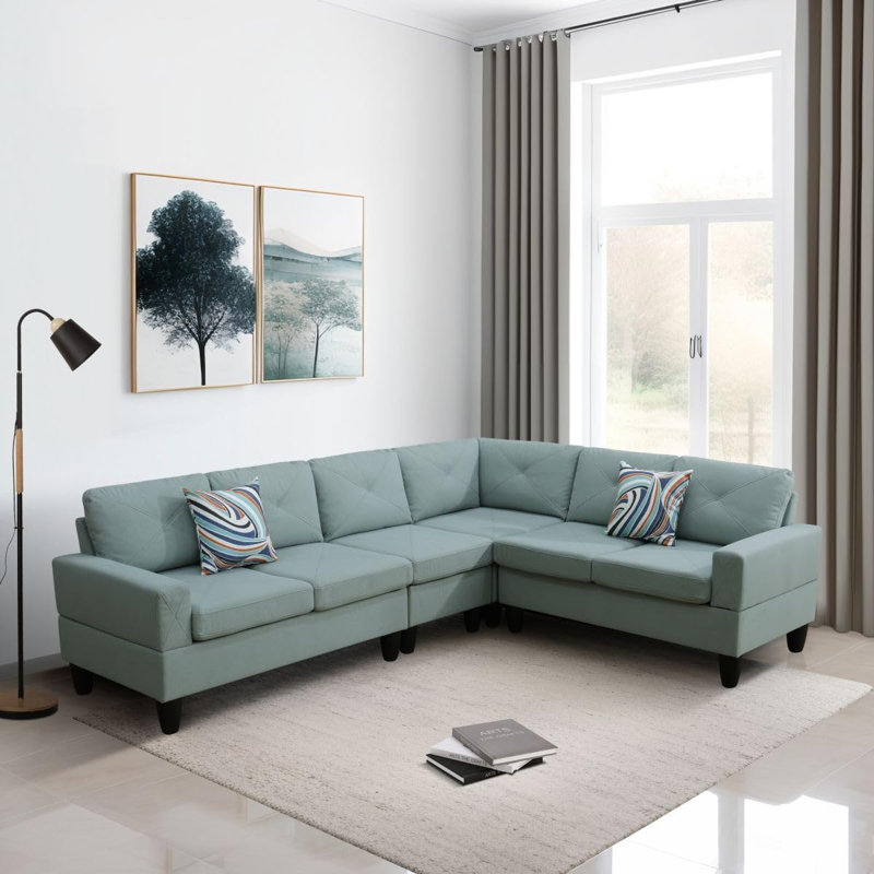 4-Piece Calico Sectional Sofa, Pale Green