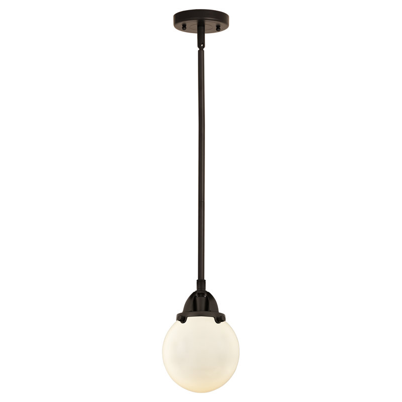 Luminaire suspendu sphère 1 lumière Lorri, Blanc mat, Ampoule à DEL rétro de 6 watts, Bronze frotté à l'huile