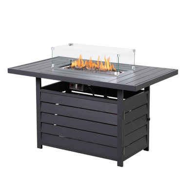 Table de foyer au propane pour terrasse extérieure 54,3 po, 50 000 BTU, aluminium gris foncé, brûleur en acier inoxydable, pierres de lave, housse étanche, un accessoire pratique. Foyer en aluminium, au gaz, idéal pour les réunions.