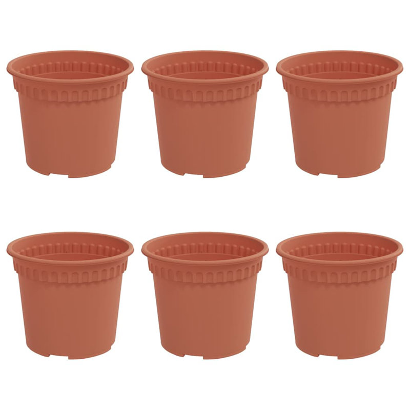 Round Flower Pot 6 Pcs Plastic, Brick Red, 10cm H x 12.5cm W x 12.5cm D