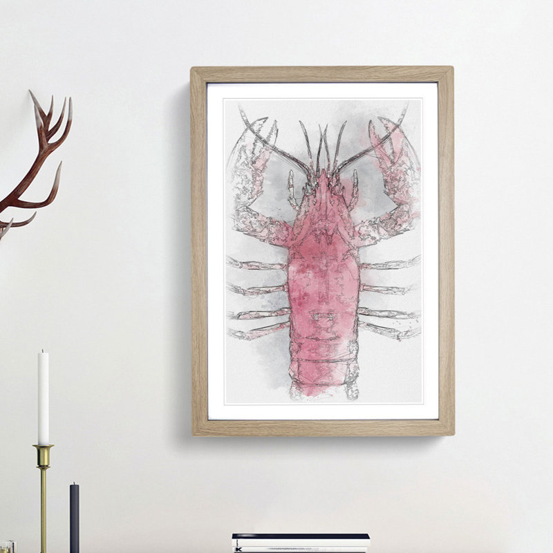 The Pink Lobster - Picture Frame Painting Print, Oak Framed, 33cm H x 24cm W x 2cm D