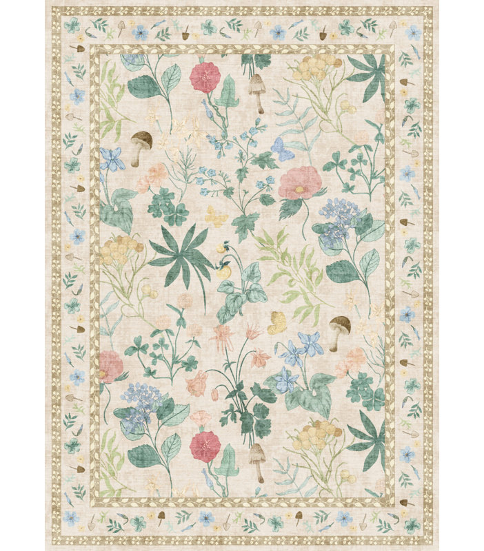 Garvee 5x7 Washable Floral Area Rug, Non-Slip Low Pile Rug, Stain Resistance Carpet for Living Room, Bedroom, Dining Room, Pink
