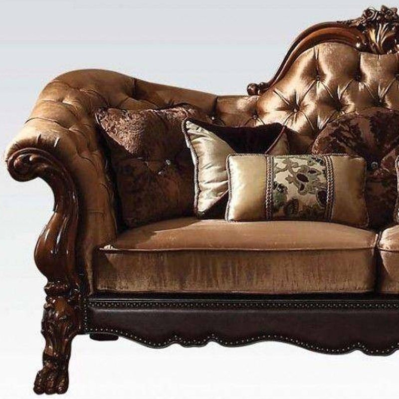 Elegant Brown Leather Sleeper Loveseat with Foam Cushioning and Wood Accents