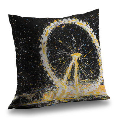 Abstract London Eye Yellow Contemporary Throw Pillow – Poly Twill Throw Pillow with Insert, Double-Sided Print