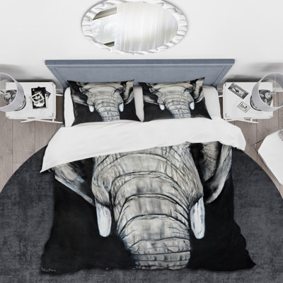 Le portrait d'un éléphant d'Afrique - Ensemble de housse de couette Farmhouse - Microfibre de polyester