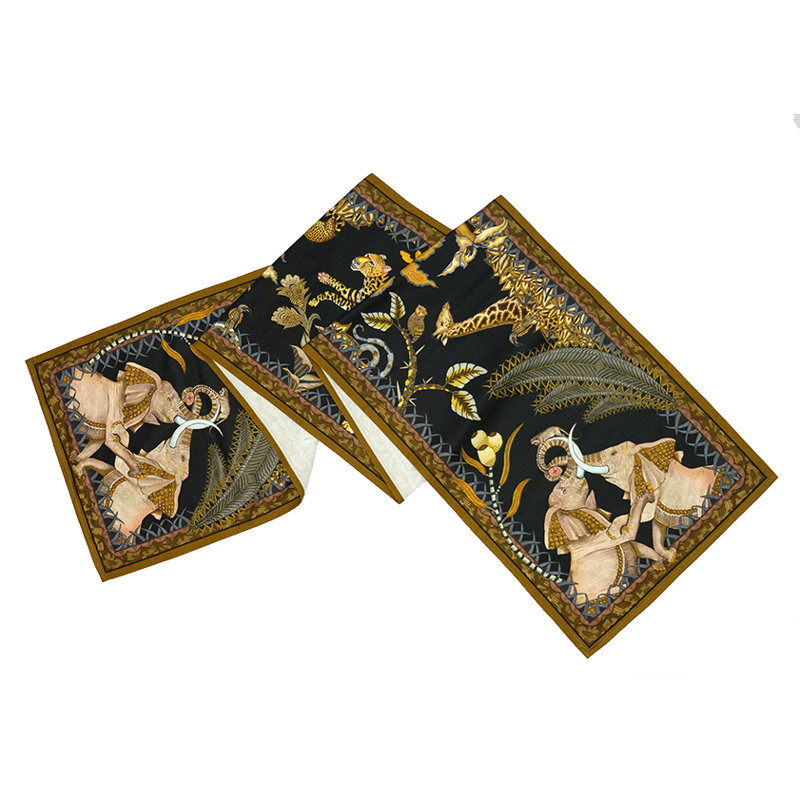 Ardmore Cotton Table Runner, Black/Green/Cream, 94" L x 16" W