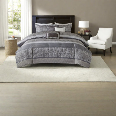 Luxurious 7 Piece Grey Taupe Bedding Sets, Polyester Jacquard Comforter For Home