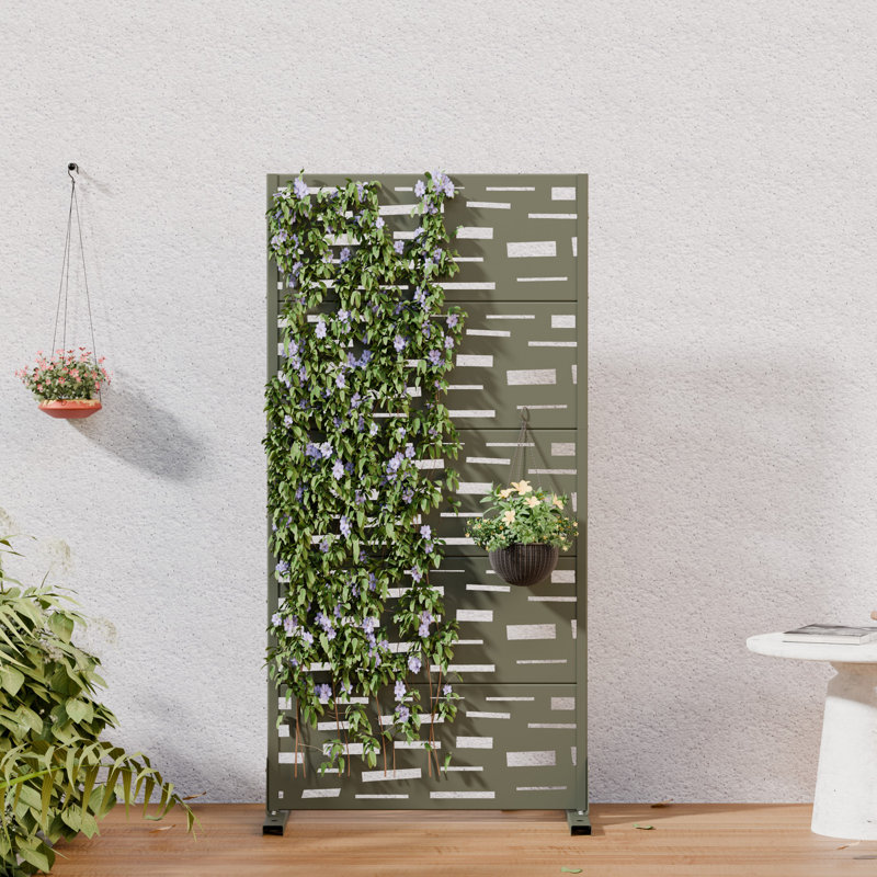H 60 po x l 30 po x P 16 po avec écran d'intimité en métal et panneau de clôture en treillis, Gris olive