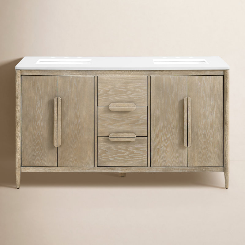 60" Double Bathroom Vanity In Whitewashed Ash