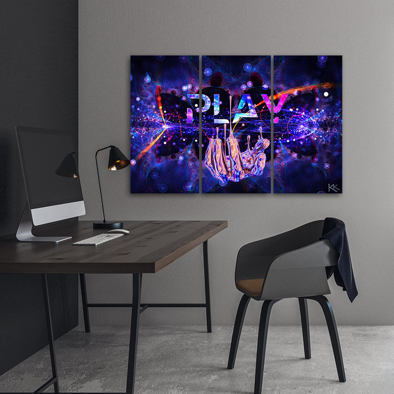 Neon With The Inscription Game - 3 Piece Wrapped Canvas Print Set, 100cm H x 150cm W